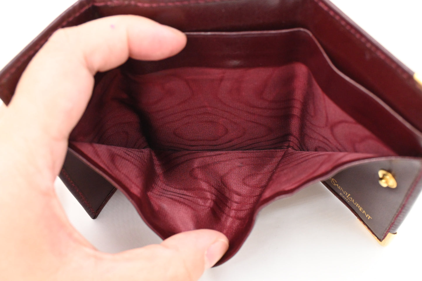 YSL Saint Laurent Compact Kisslock Wallet in Burgundy Leather