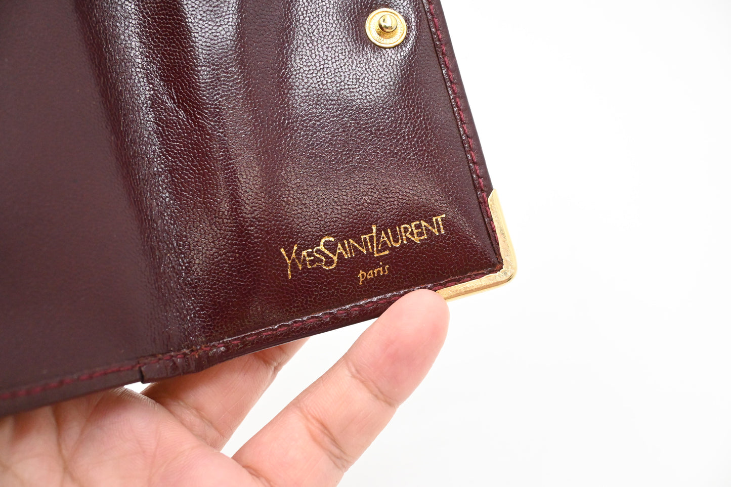 YSL Saint Laurent Compact Kisslock Wallet in Burgundy Leather