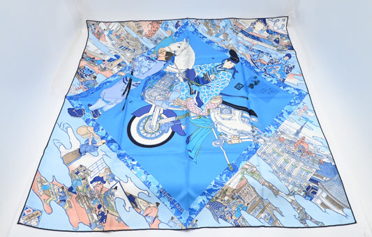 Hermes 'Les Artisans d'Hermes' Carre 90 in Blue Silk