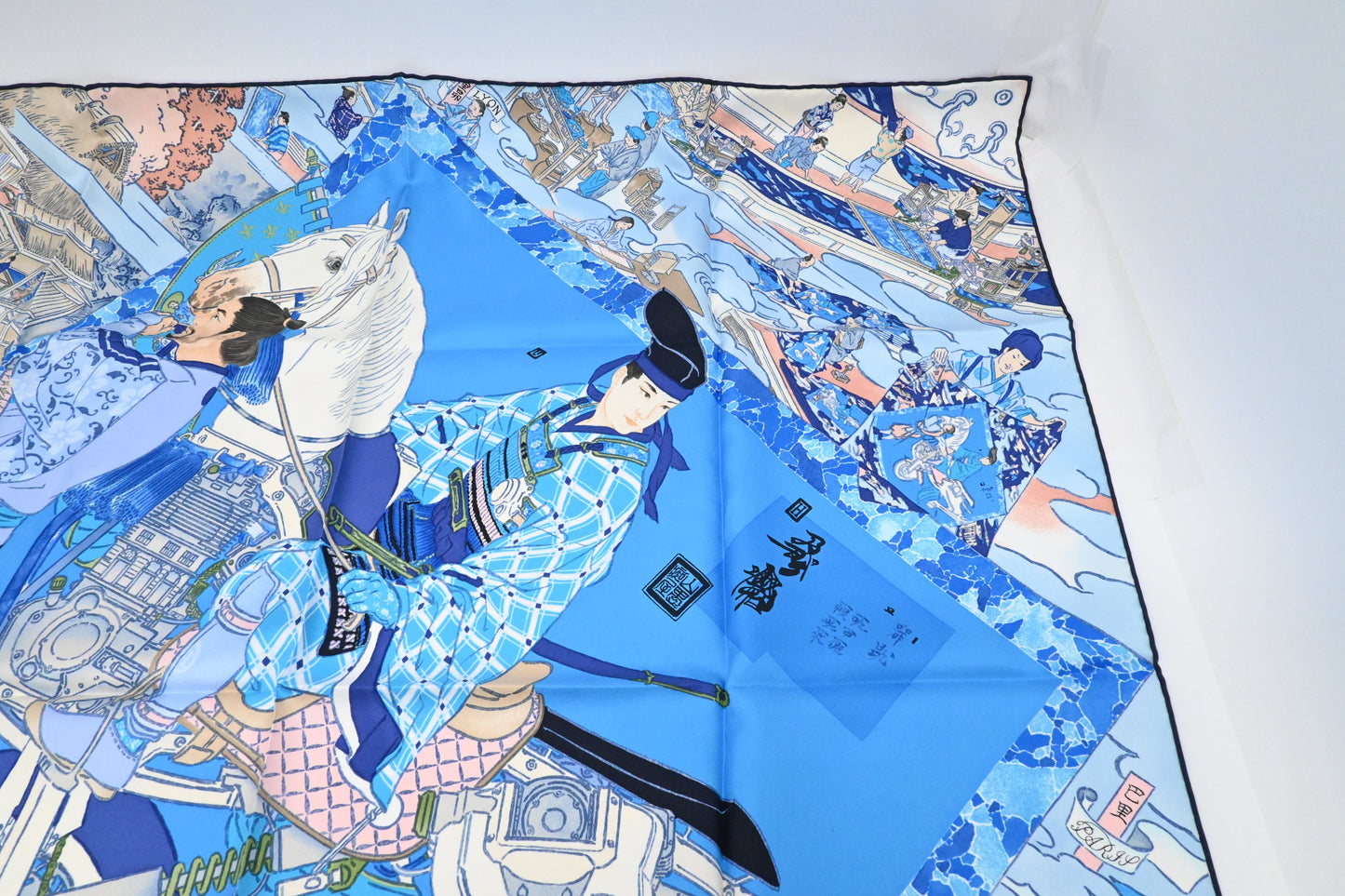 Hermes 'Les Artisans d'Hermes' Carre 90 in Blue Silk