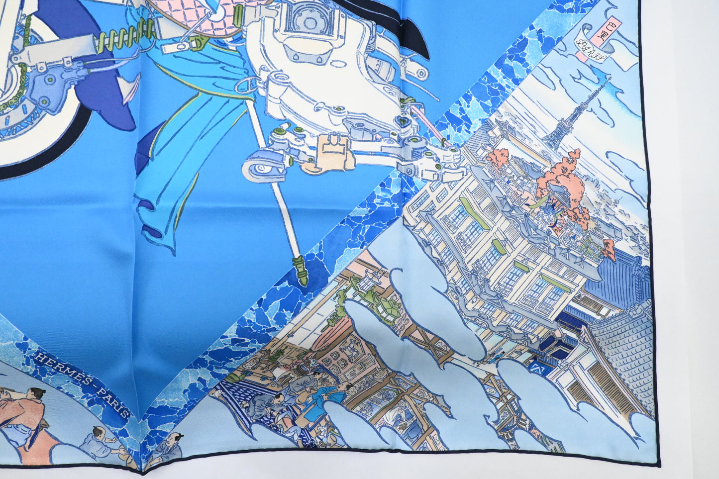 Hermes 'Les Artisans d'Hermes' Carre 90 in Blue Silk