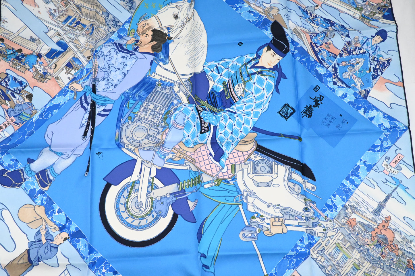 Hermes 'Les Artisans d'Hermes' Carre 90 in Blue Silk