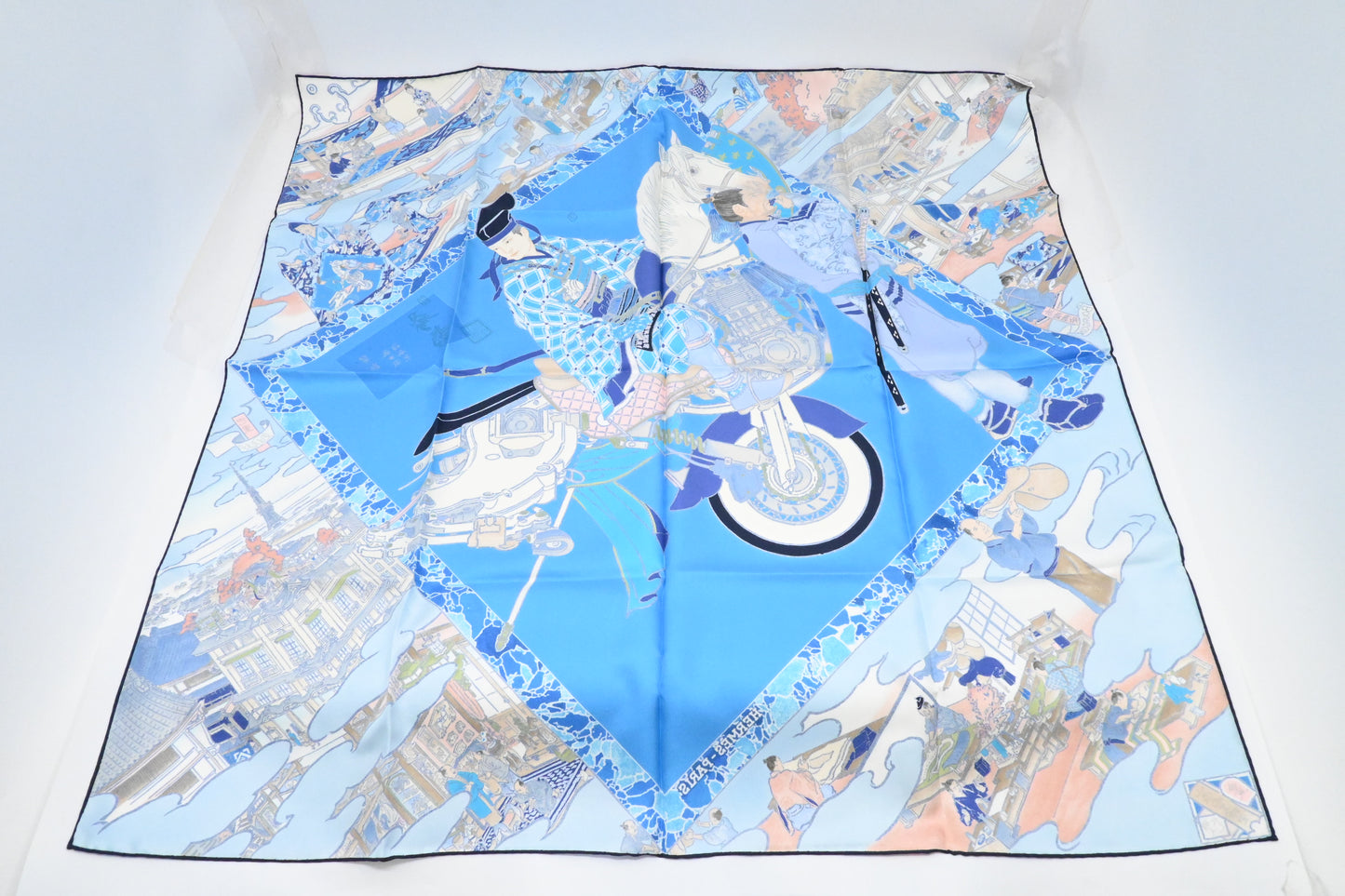 Hermes 'Les Artisans d'Hermes' Carre 90 in Blue Silk