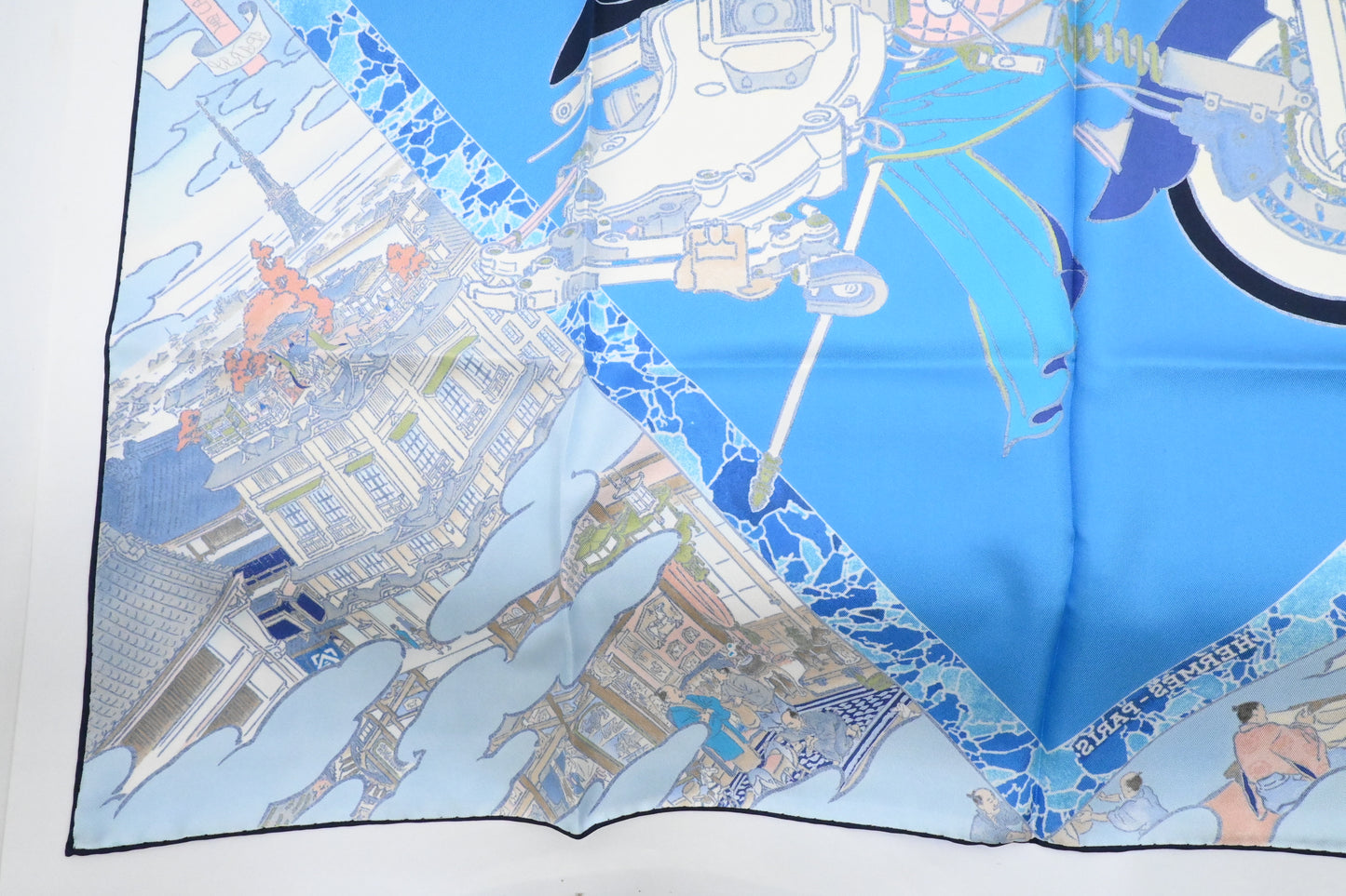 Hermes 'Les Artisans d'Hermes' Carre 90 in Blue Silk