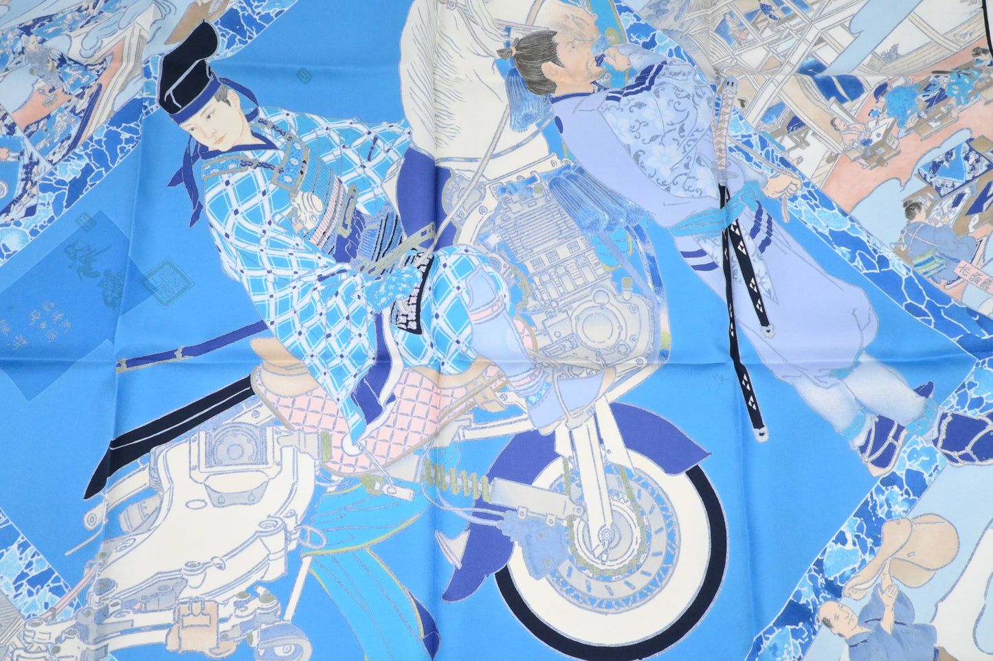 Hermes 'Les Artisans d'Hermes' Carre 90 in Blue Silk