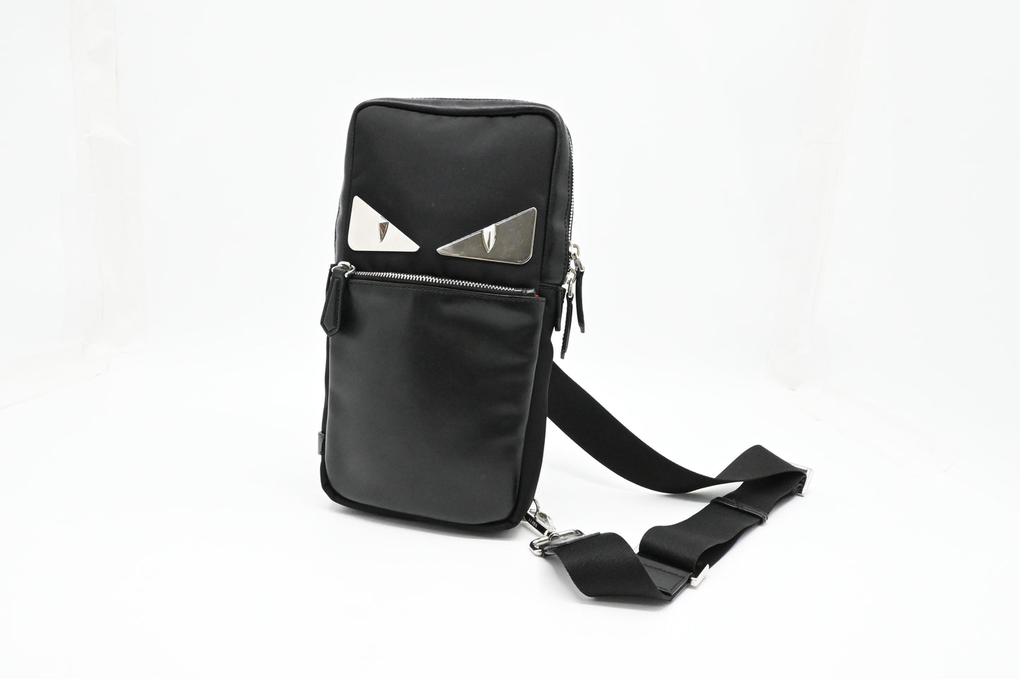 Fendi Monster Crossbody Bag in Black Nylon and Leather