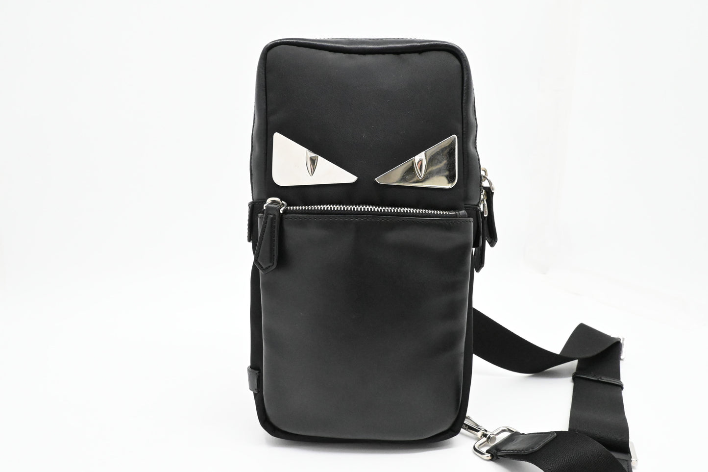 Fendi Monster Crossbody Bag in Black Nylon and Leather