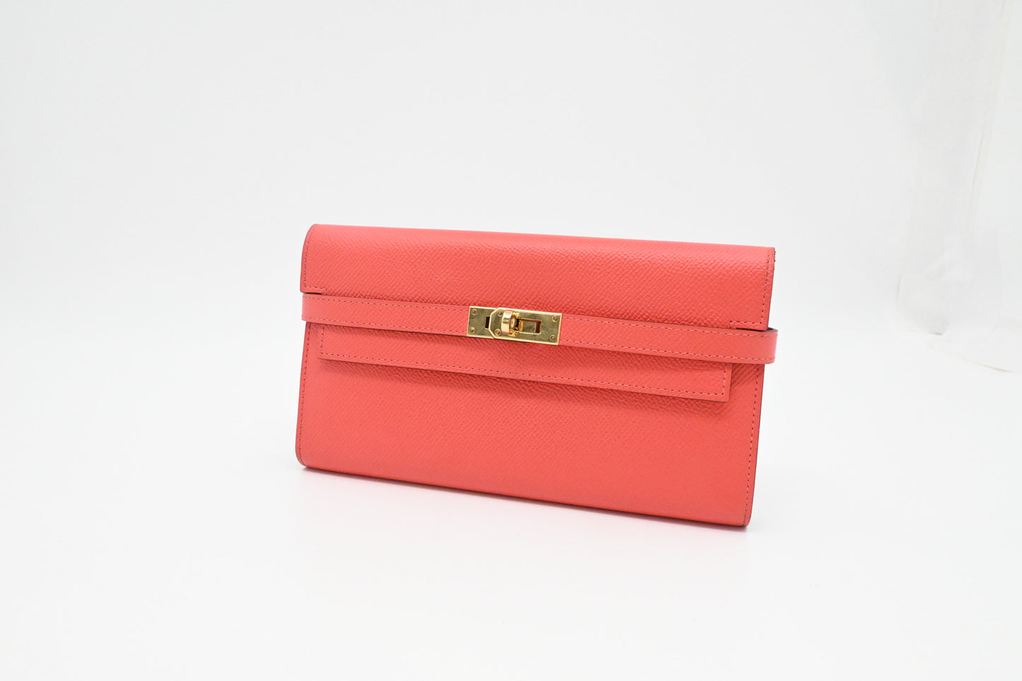 Hermes Kelly Wallet in Grapefruit Leather