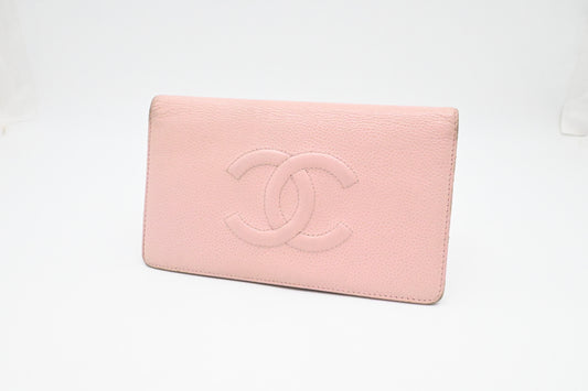 Chanel Bifold Long Wallet in Pale Pink Leather