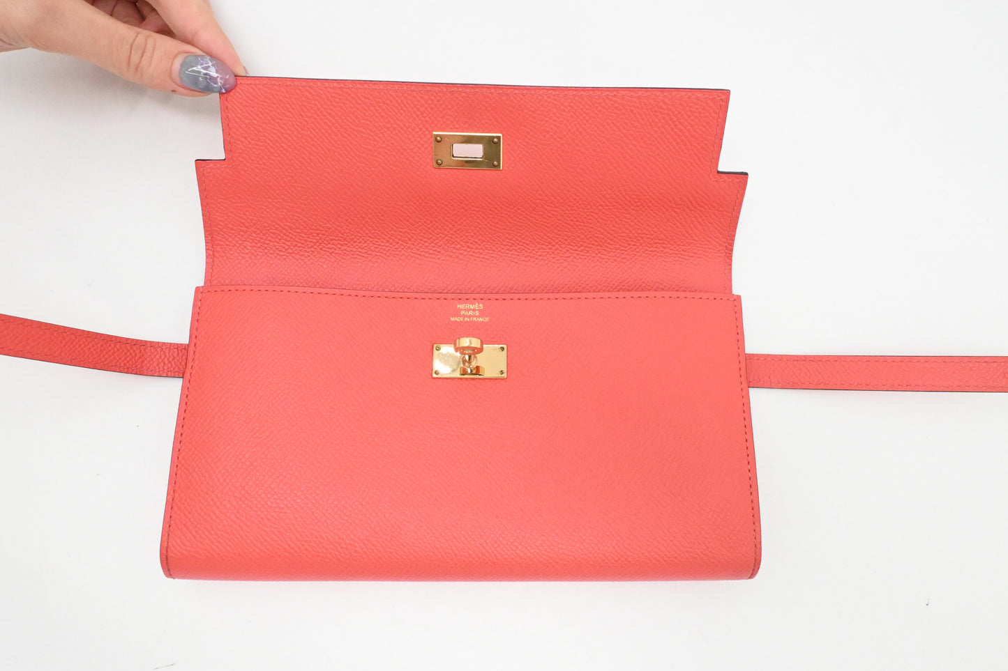 Hermes Kelly Wallet in Grapefruit Leather