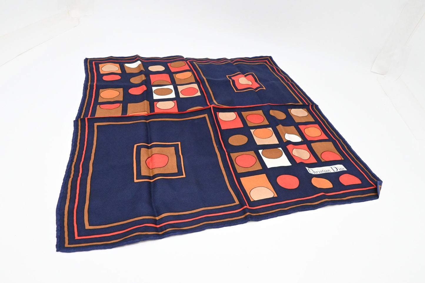 Dior Scarf in Navy Blue, Brown and Red Silk