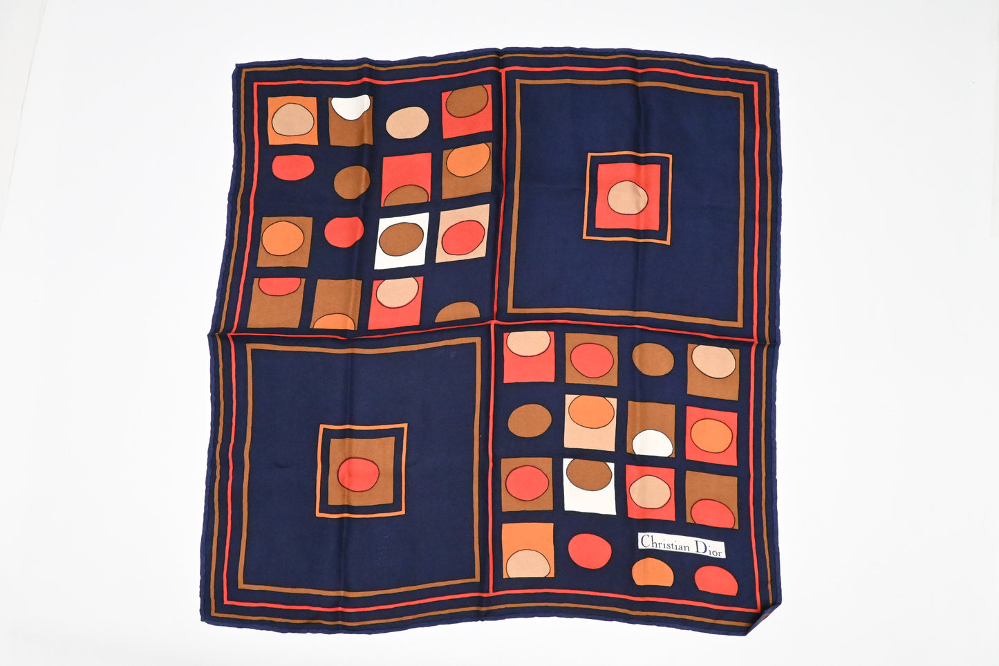 Dior Scarf in Navy Blue, Brown and Red Silk