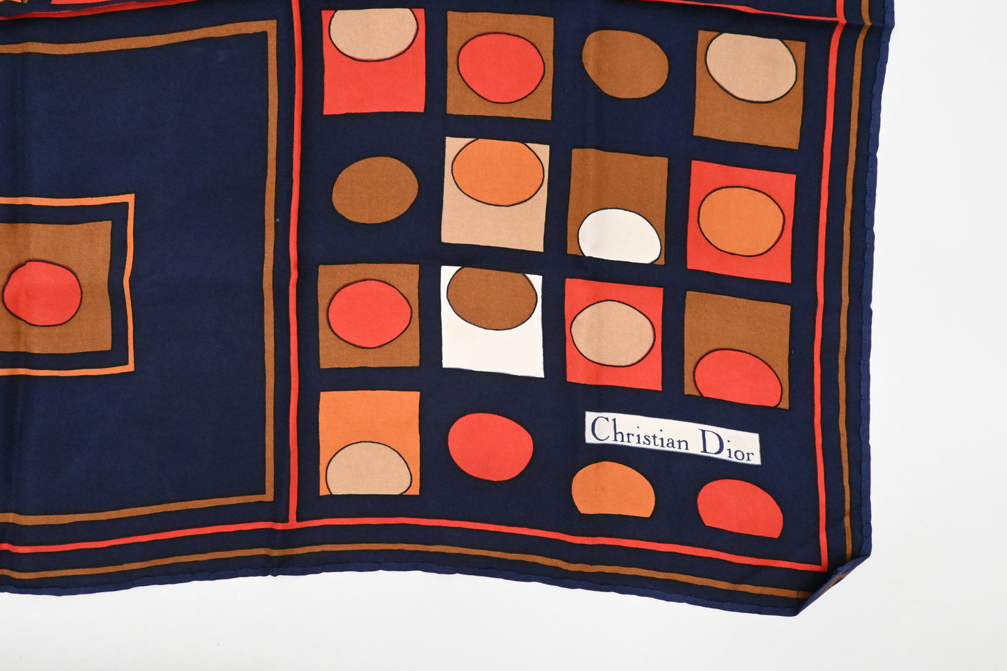 Dior Scarf in Navy Blue, Brown and Red Silk