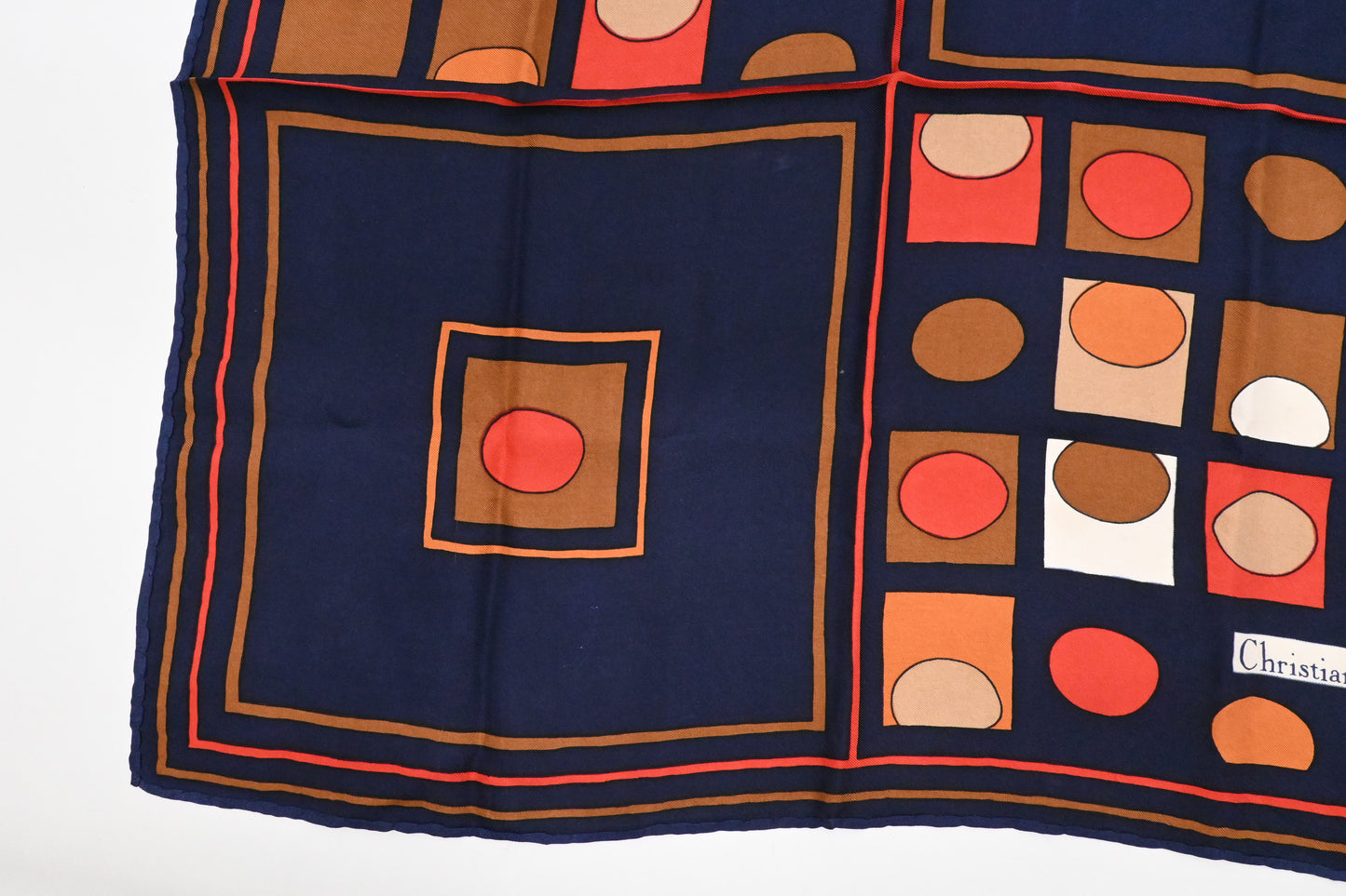 Dior Scarf in Navy Blue, Brown and Red Silk