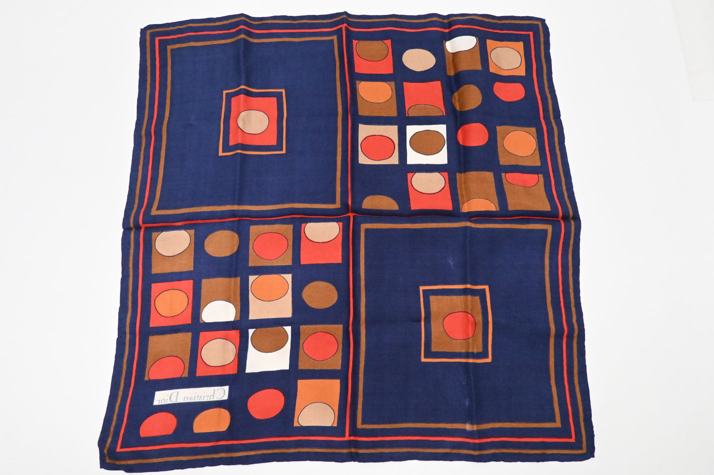 Dior Scarf in Navy Blue, Brown and Red Silk
