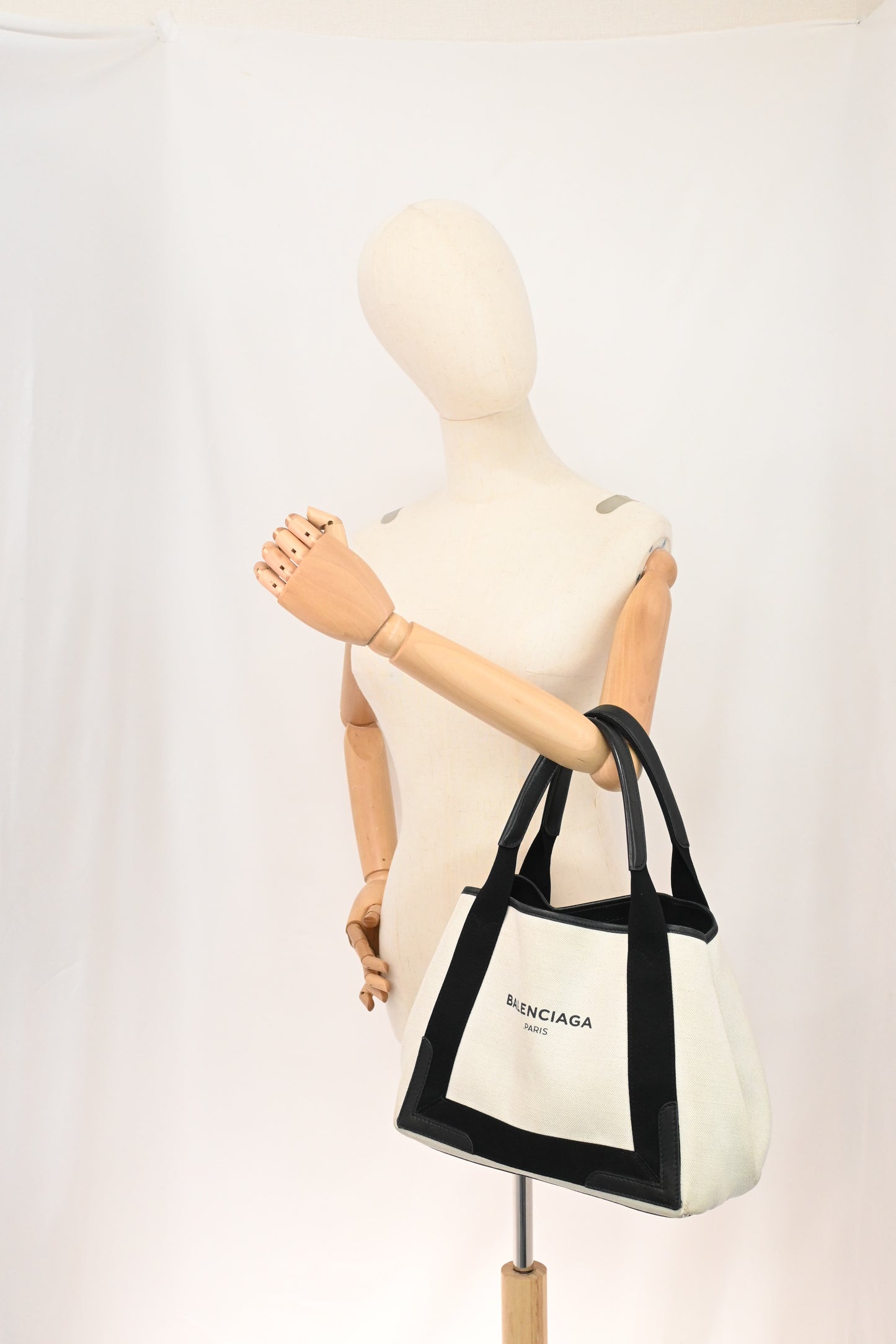Balenciaga Cabas in White and Black Canvas