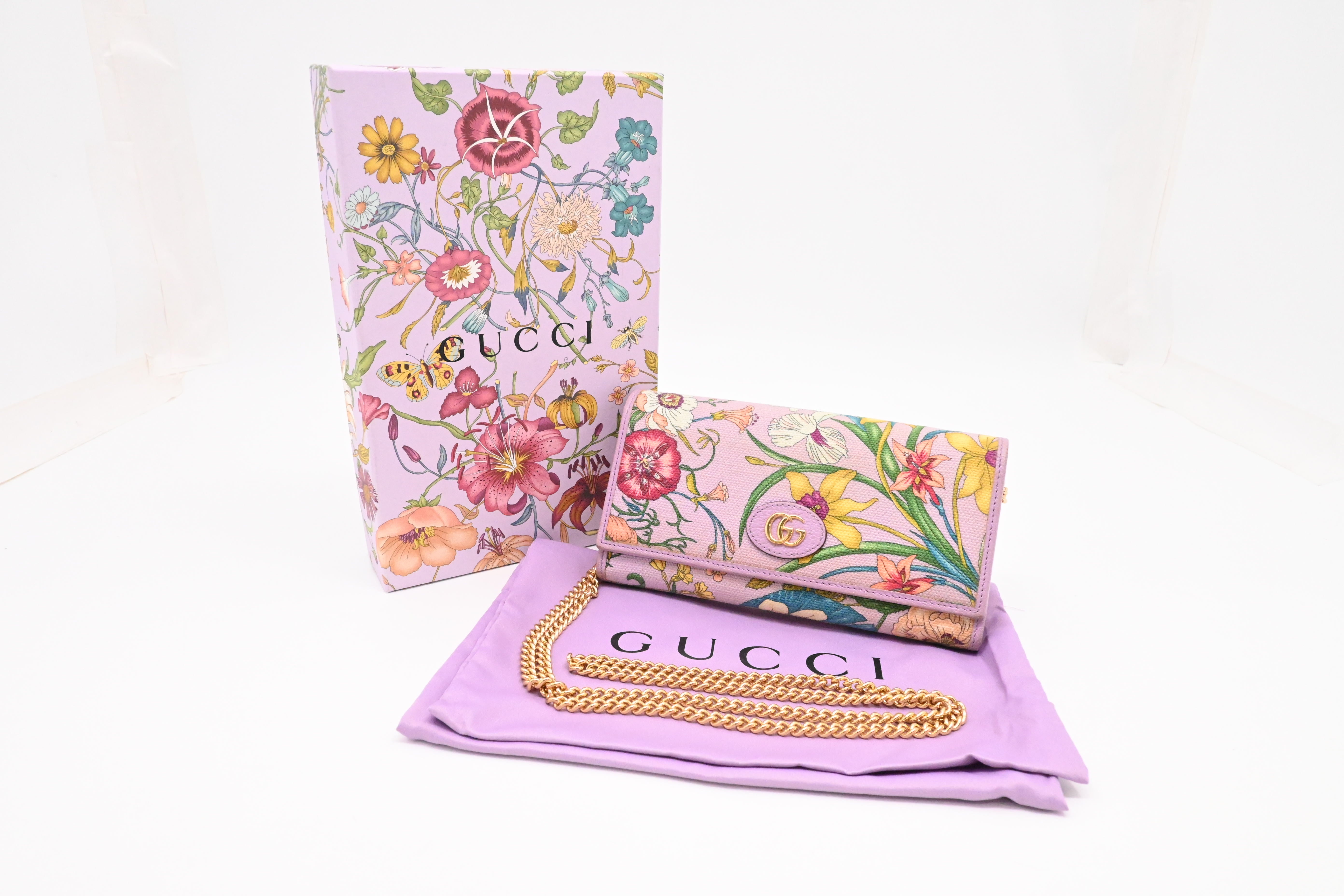 Gucci Flora Wallet on Chain in Lavender Canvas – Weekly Lux Drop