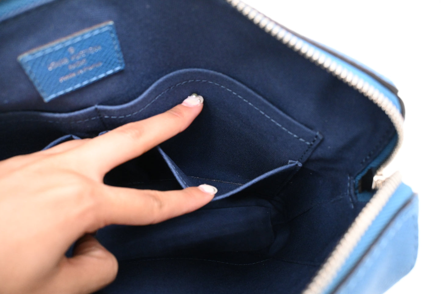 Louis Vuitton Grigori PM in Blue Taiga Leather