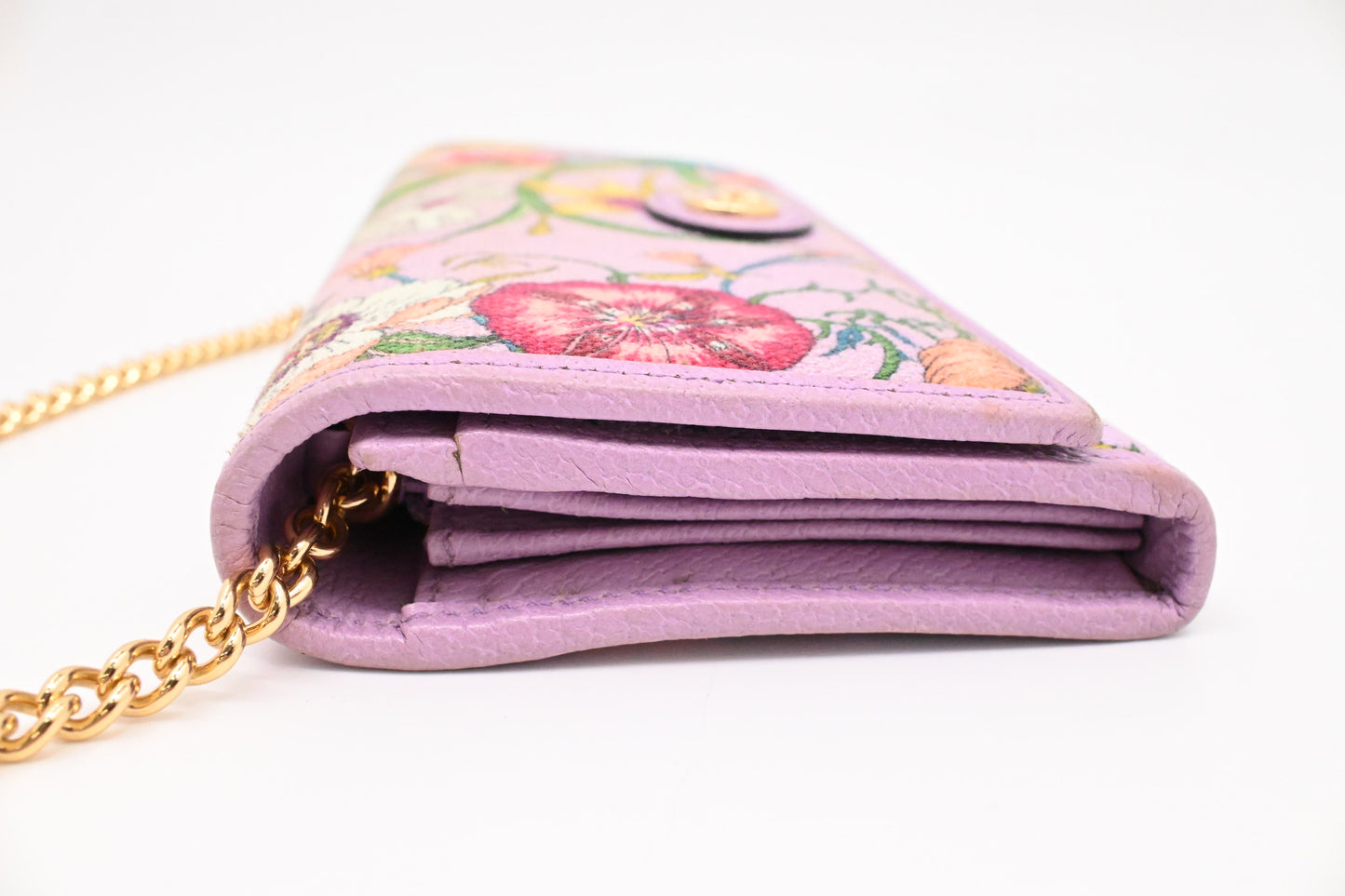 Gucci Flora Wallet on Chain in Lavender Canvas
