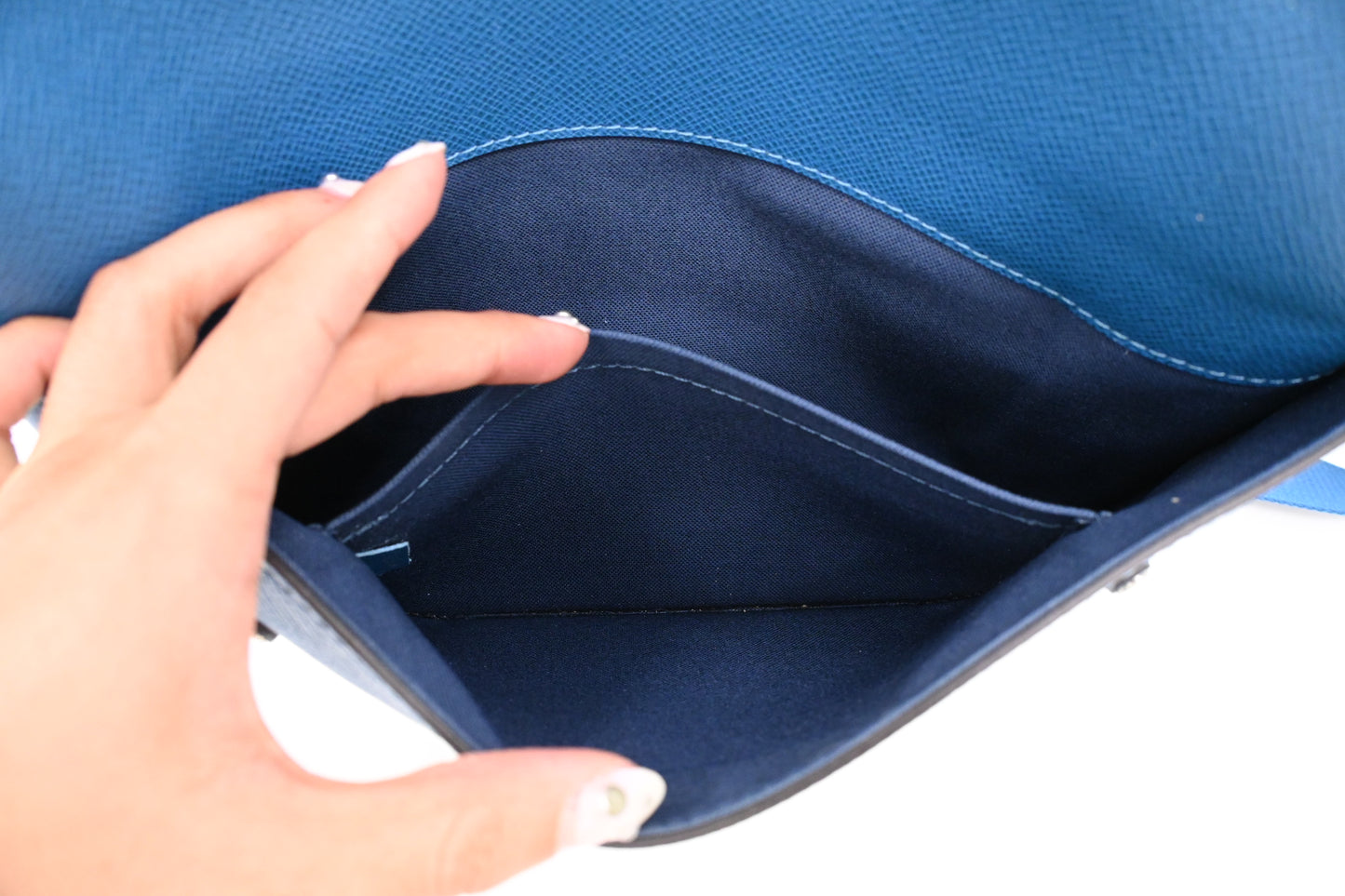 Louis Vuitton Grigori PM in Blue Taiga Leather