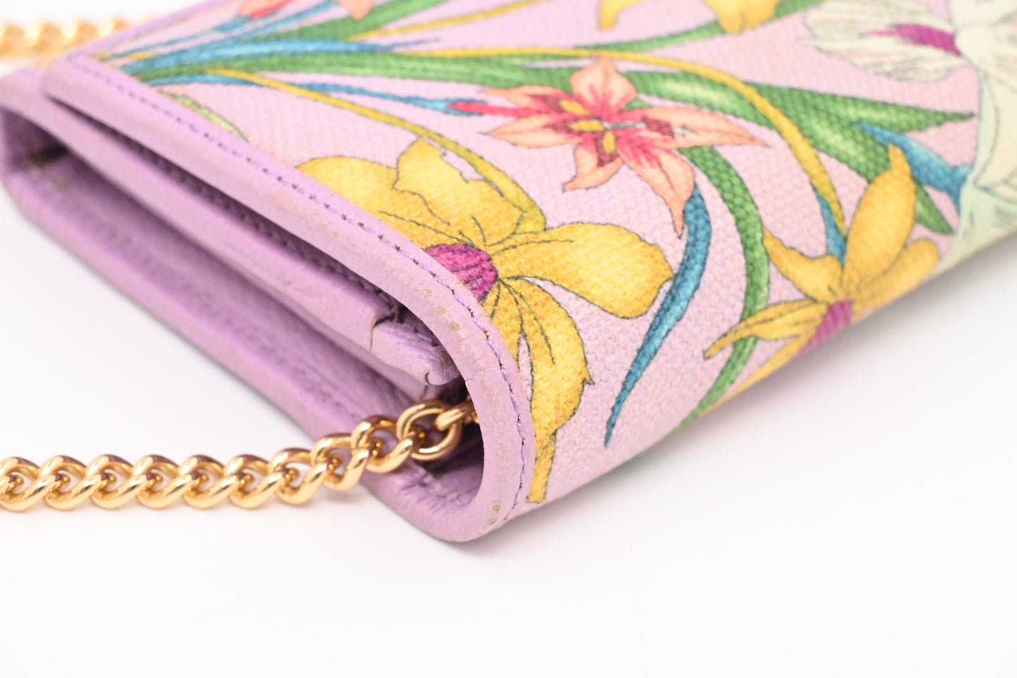 Gucci Flora Wallet on Chain in Lavender Canvas
