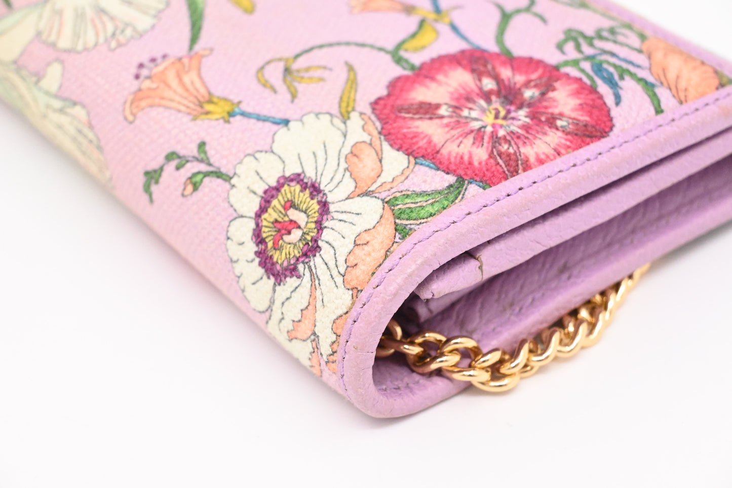 Gucci Flora Wallet on Chain in Lavender Canvas
