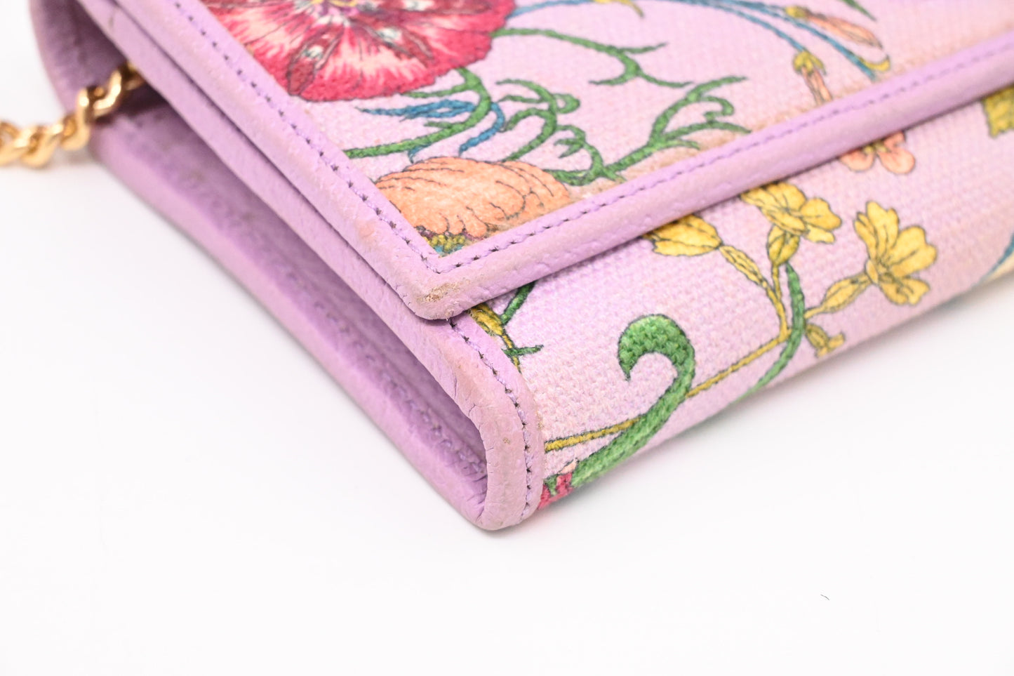 Gucci Flora Wallet on Chain in Lavender Canvas