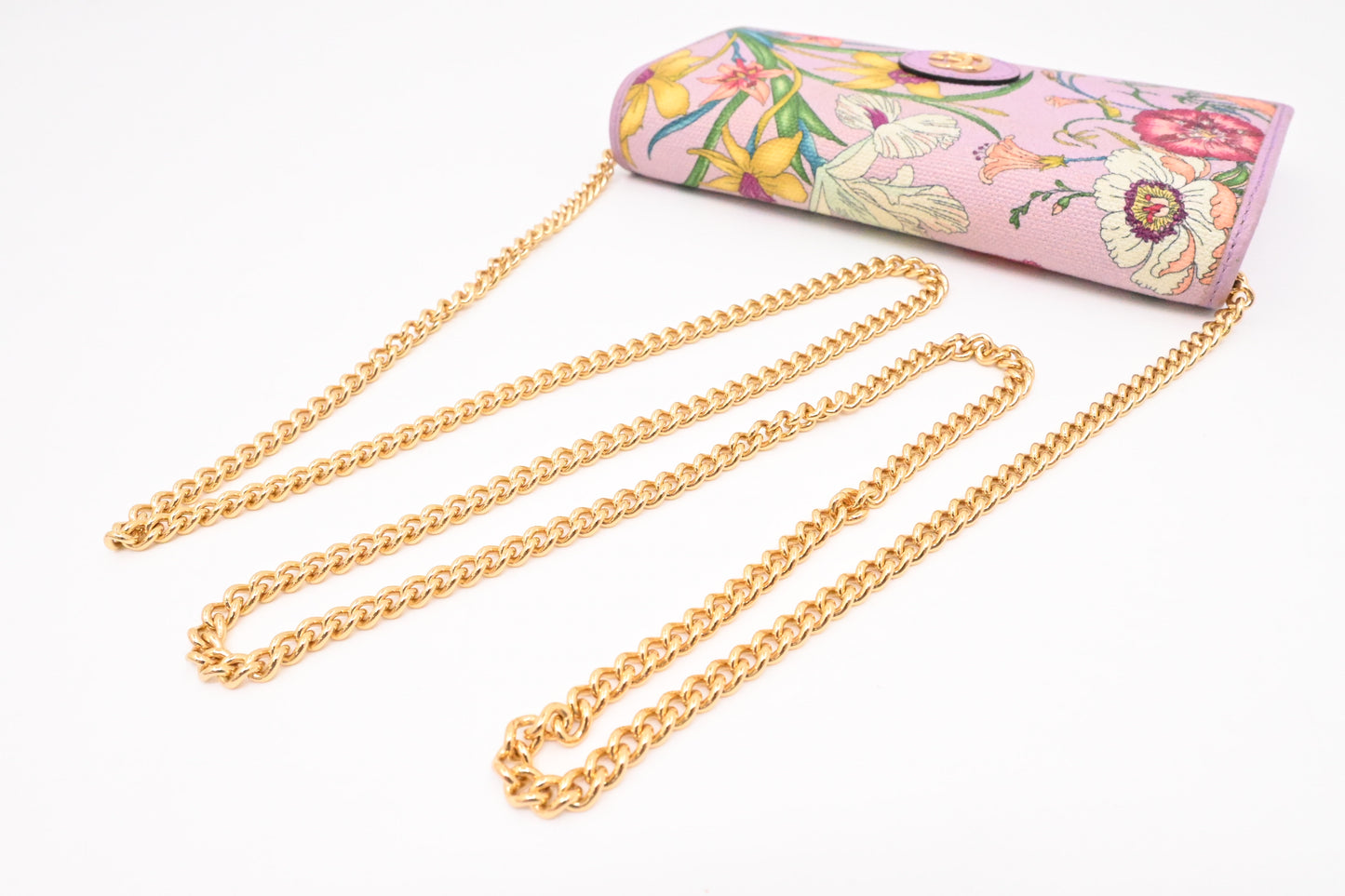 Gucci Flora Wallet on Chain in Lavender Canvas