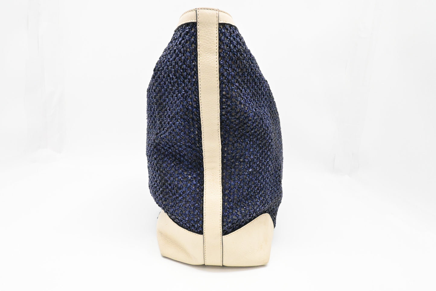 Gucci Large Bamboo Tote in Blue Raffia and Cream Leather
