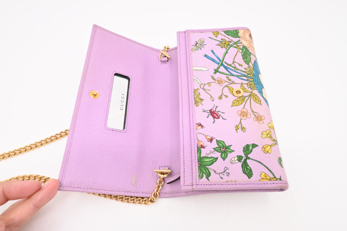 Gucci Flora Wallet on Chain in Lavender Canvas