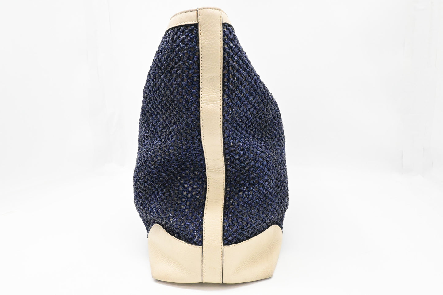 Gucci Large Bamboo Tote in Blue Raffia and Cream Leather