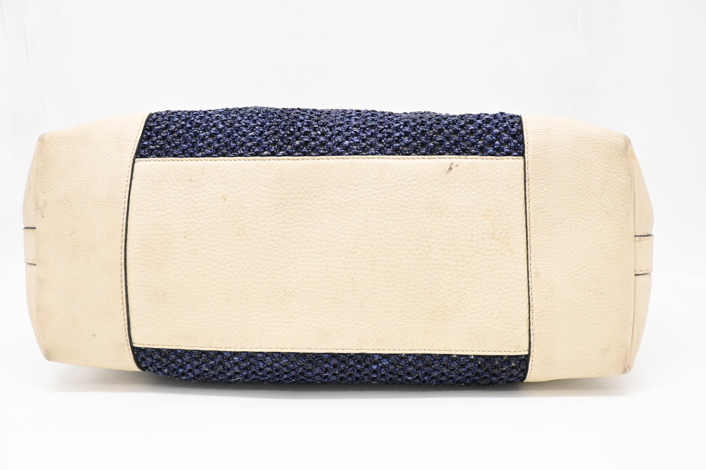Gucci Large Bamboo Tote in Blue Raffia and Cream Leather