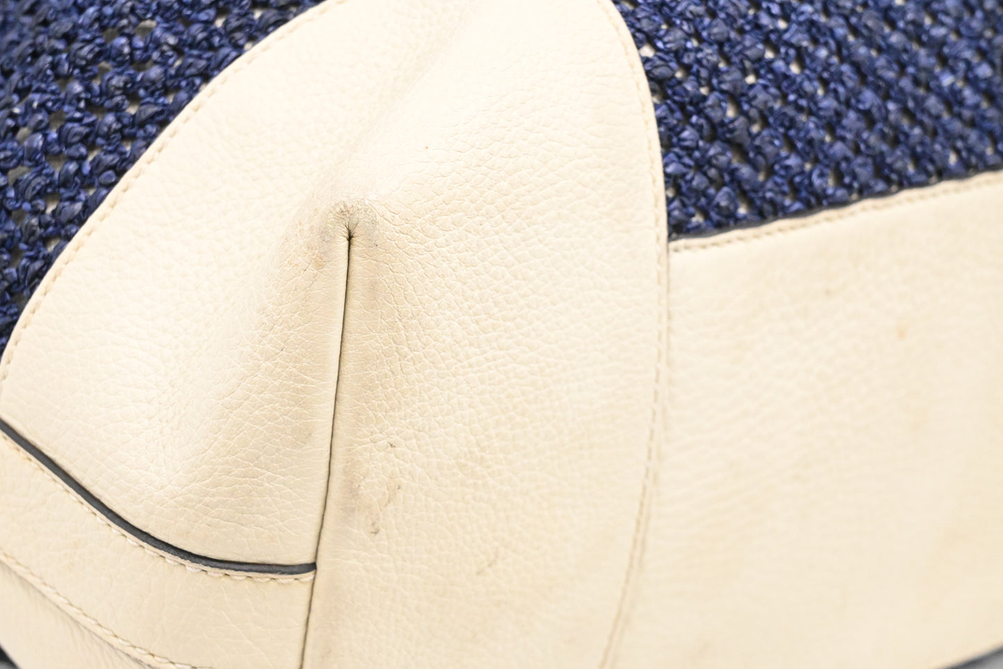 Gucci Large Bamboo Tote in Blue Raffia and Cream Leather