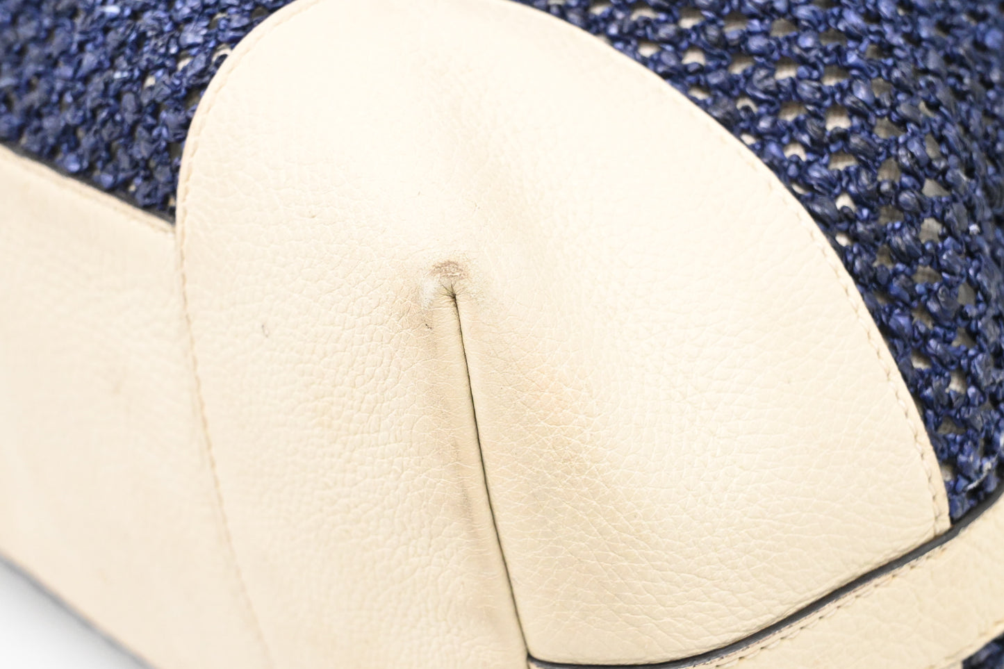 Gucci Large Bamboo Tote in Blue Raffia and Cream Leather