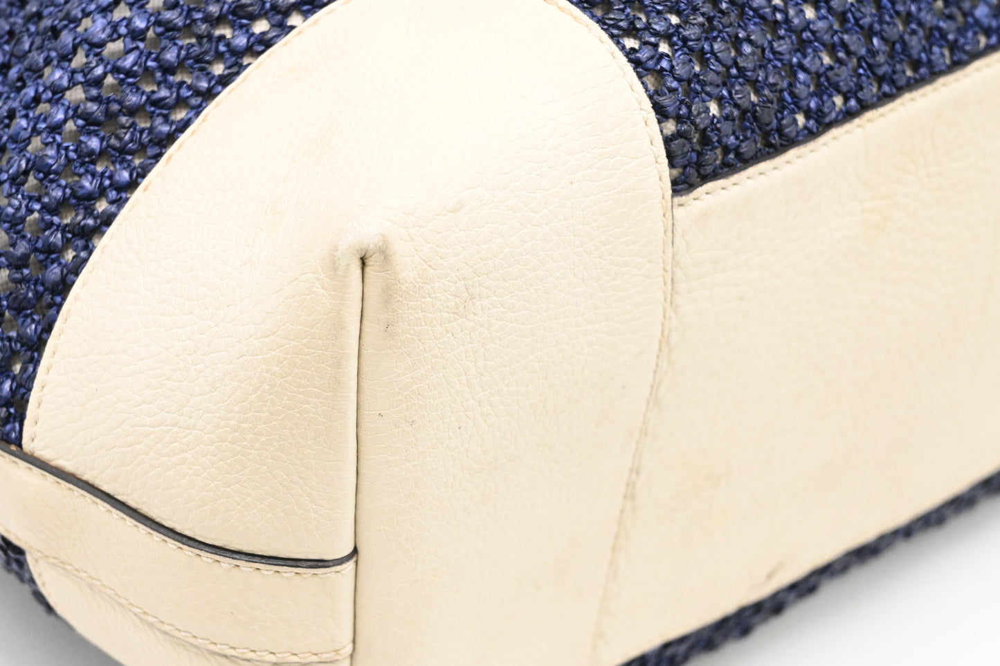 Gucci Large Bamboo Tote in Blue Raffia and Cream Leather