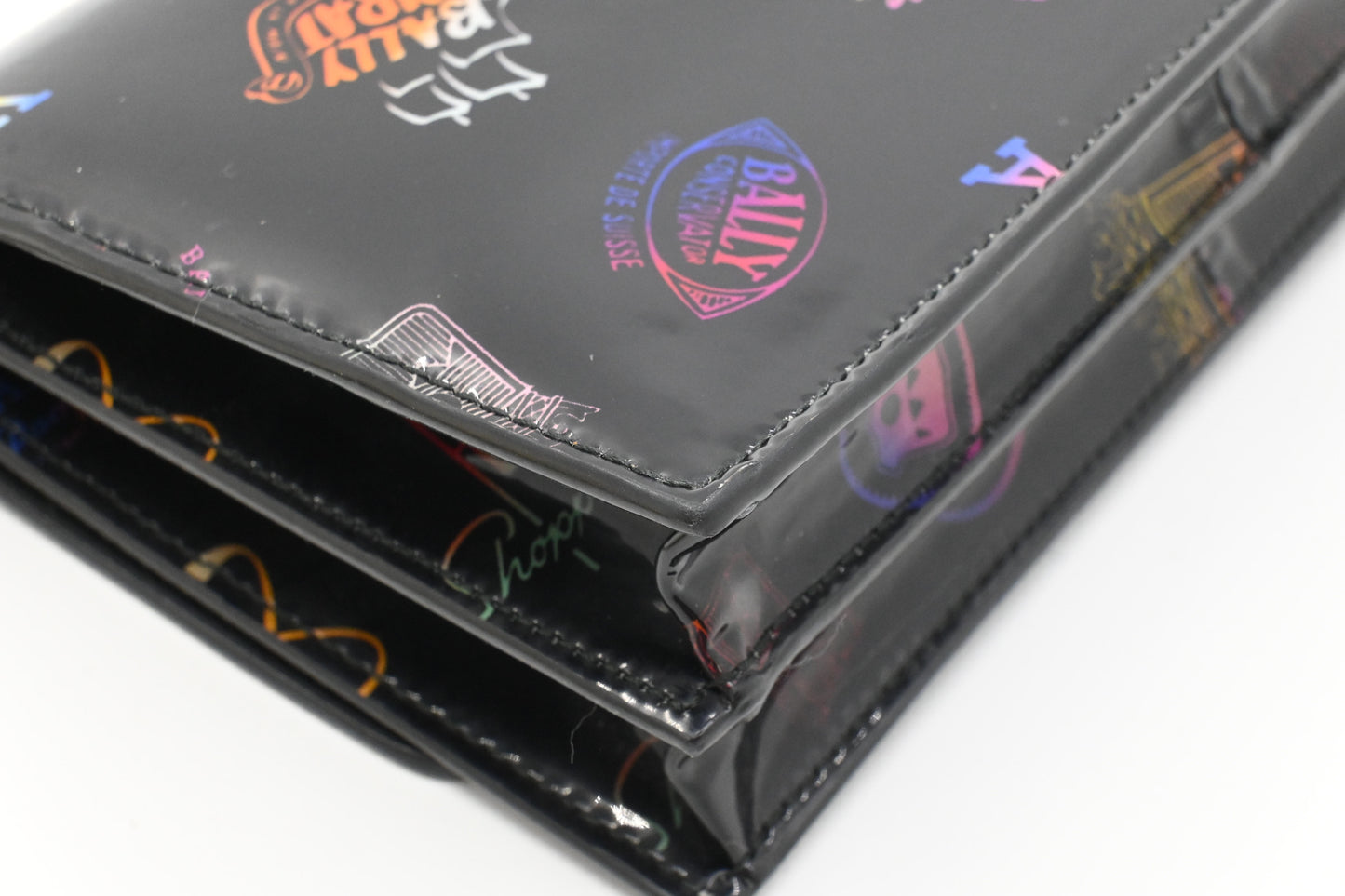 Bally Lafford Chain Wallet in Black Multicolor Patent Leather