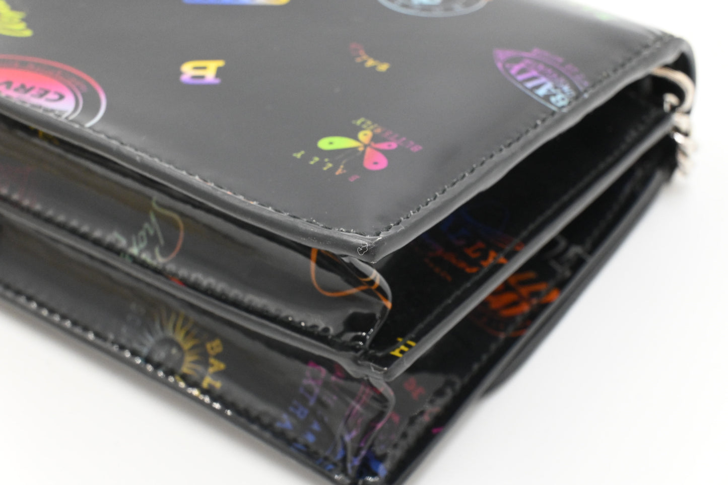 Bally Lafford Chain Wallet in Black Multicolor Patent Leather