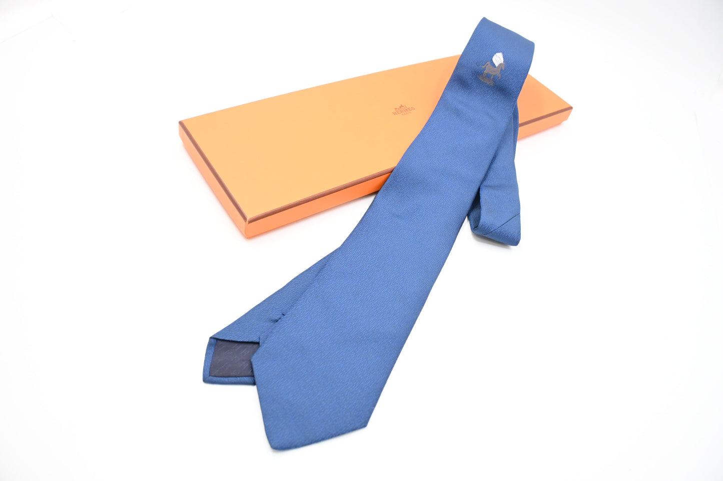 Hermes Horse Tie in Blue Silk