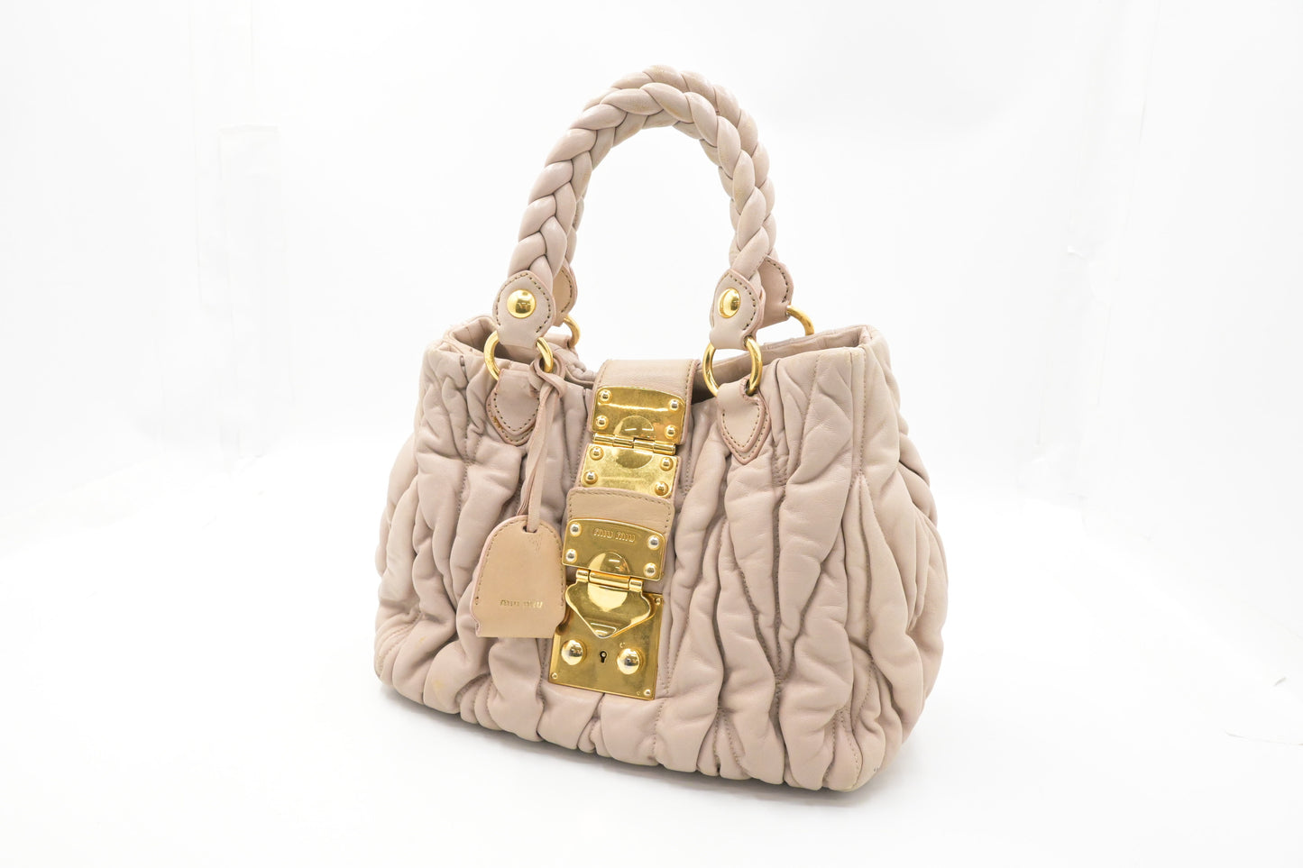 Miu Miu Bauletto Aperto Handbag in Beige Leather