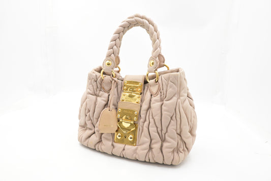 Miu Miu Bauletto Aperto Handbag in Beige Leather