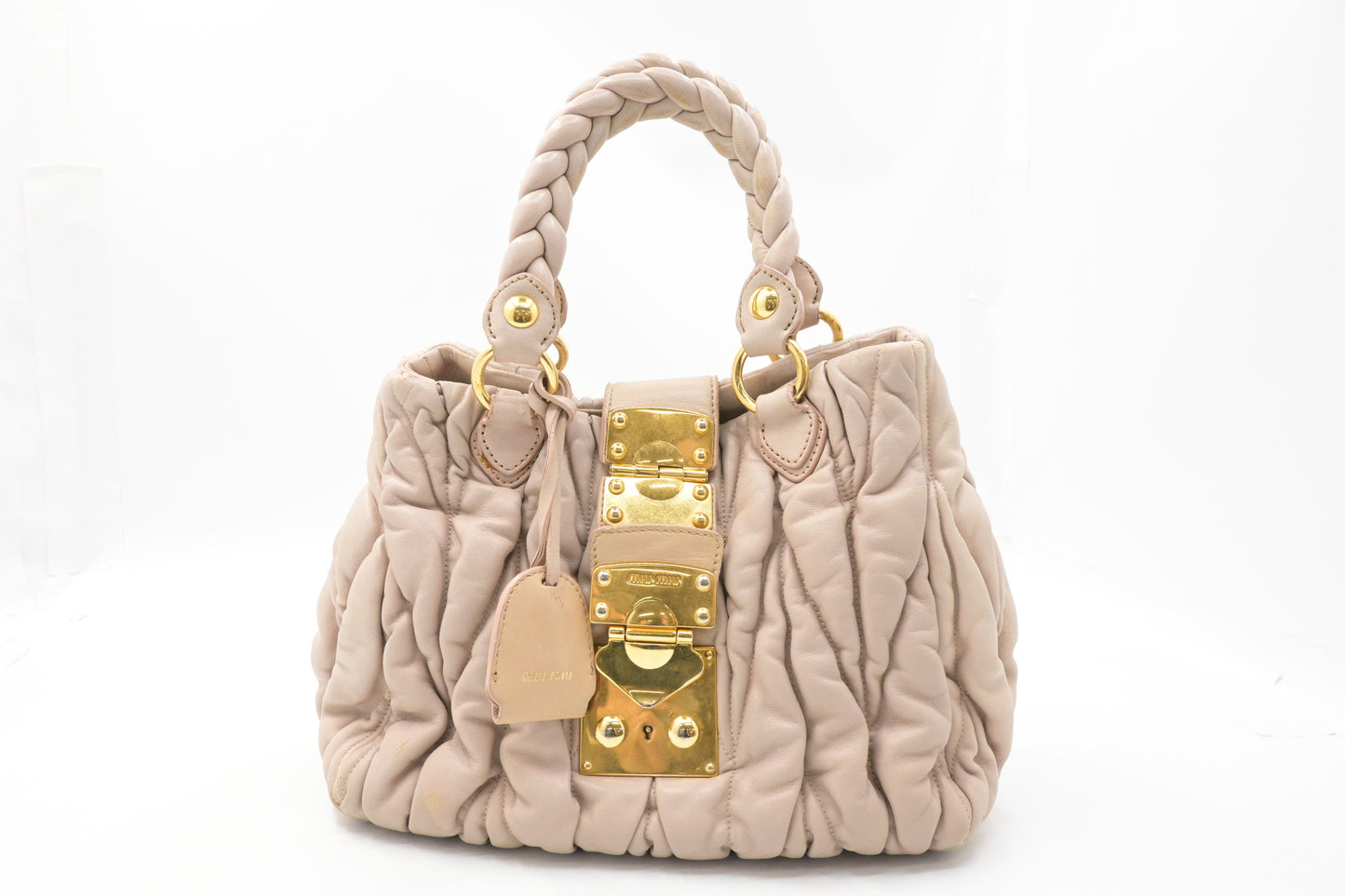 Miu Miu Bauletto Aperto Handbag in Beige Leather