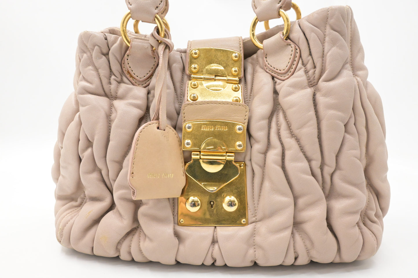 Miu Miu Bauletto Aperto Handbag in Beige Leather