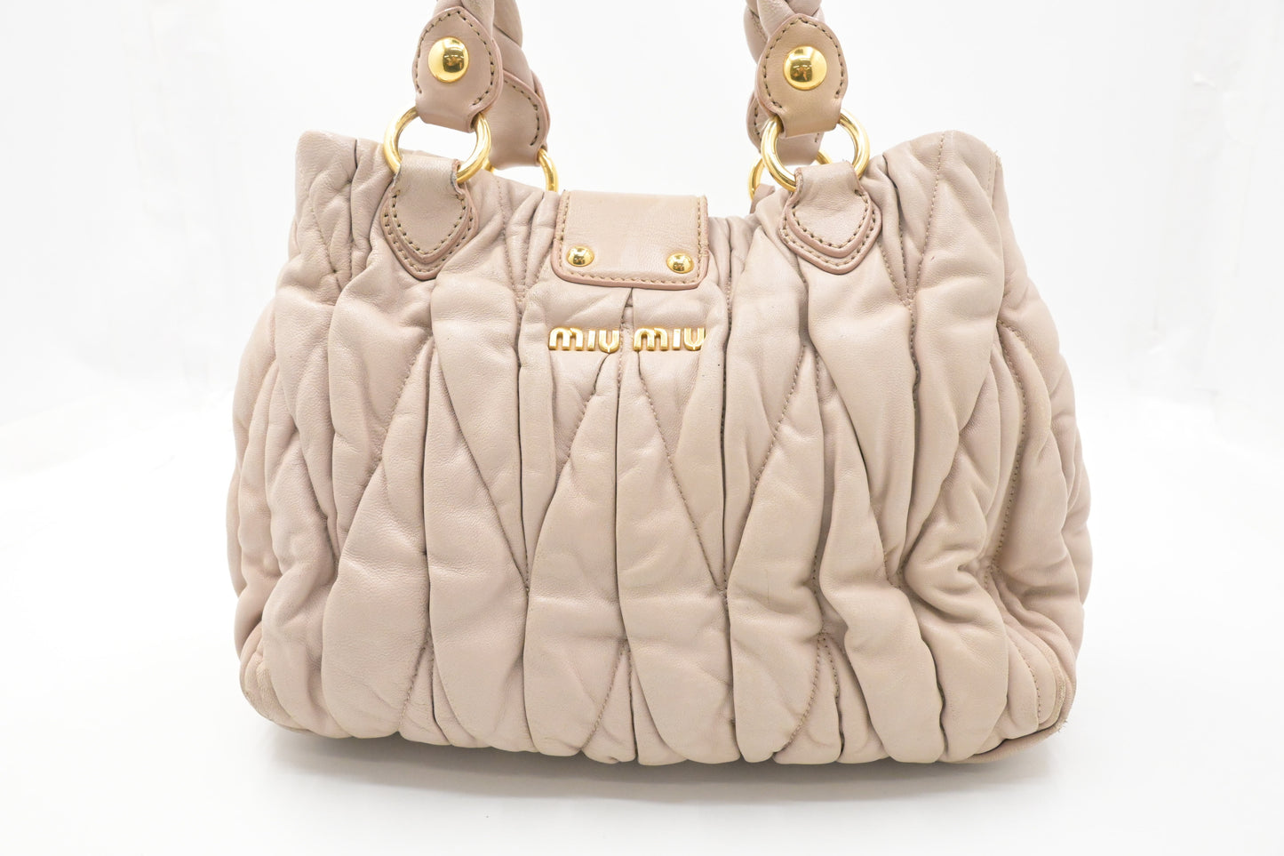 Miu Miu Bauletto Aperto Handbag in Beige Leather