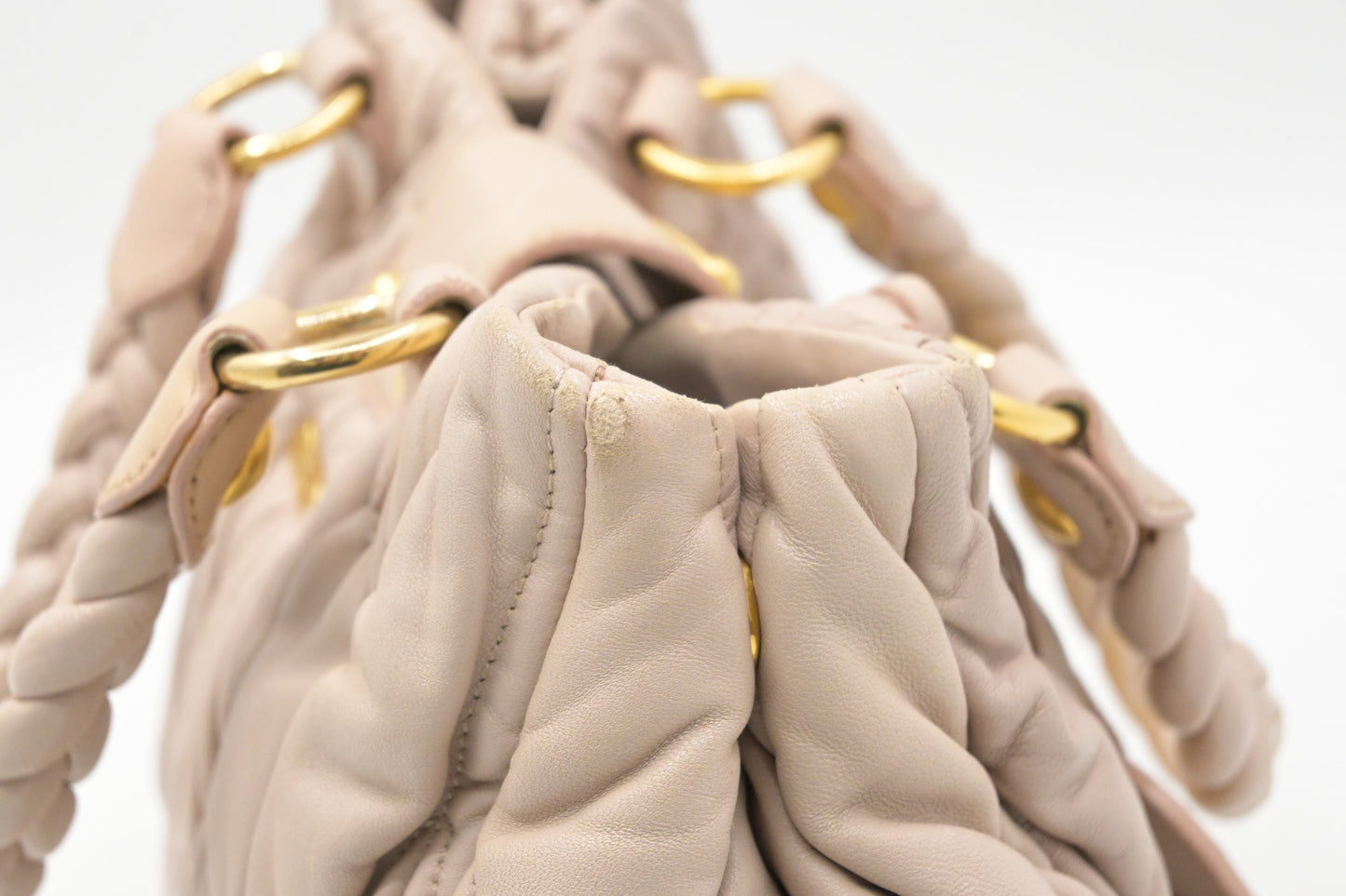 Miu Miu Bauletto Aperto Handbag in Beige Leather