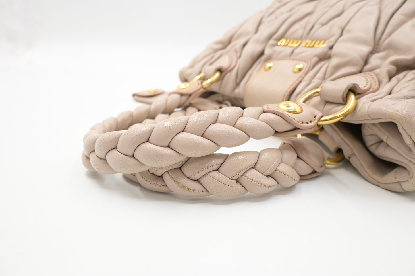 Miu Miu Bauletto Aperto Handbag in Beige Leather