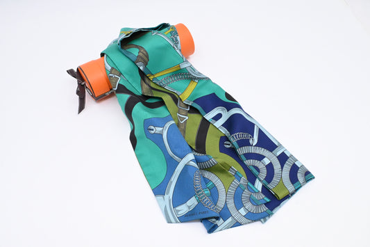 Hermes Maxi Twilly in Blue, Teal and Green Silk