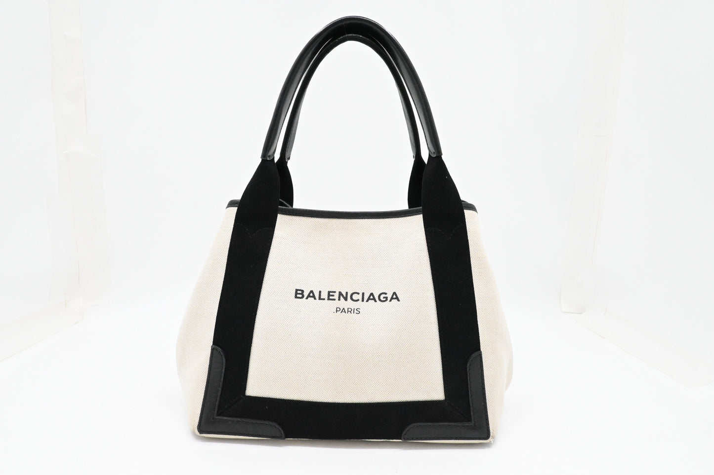 Balenciaga Cabas in White and Black Canvas