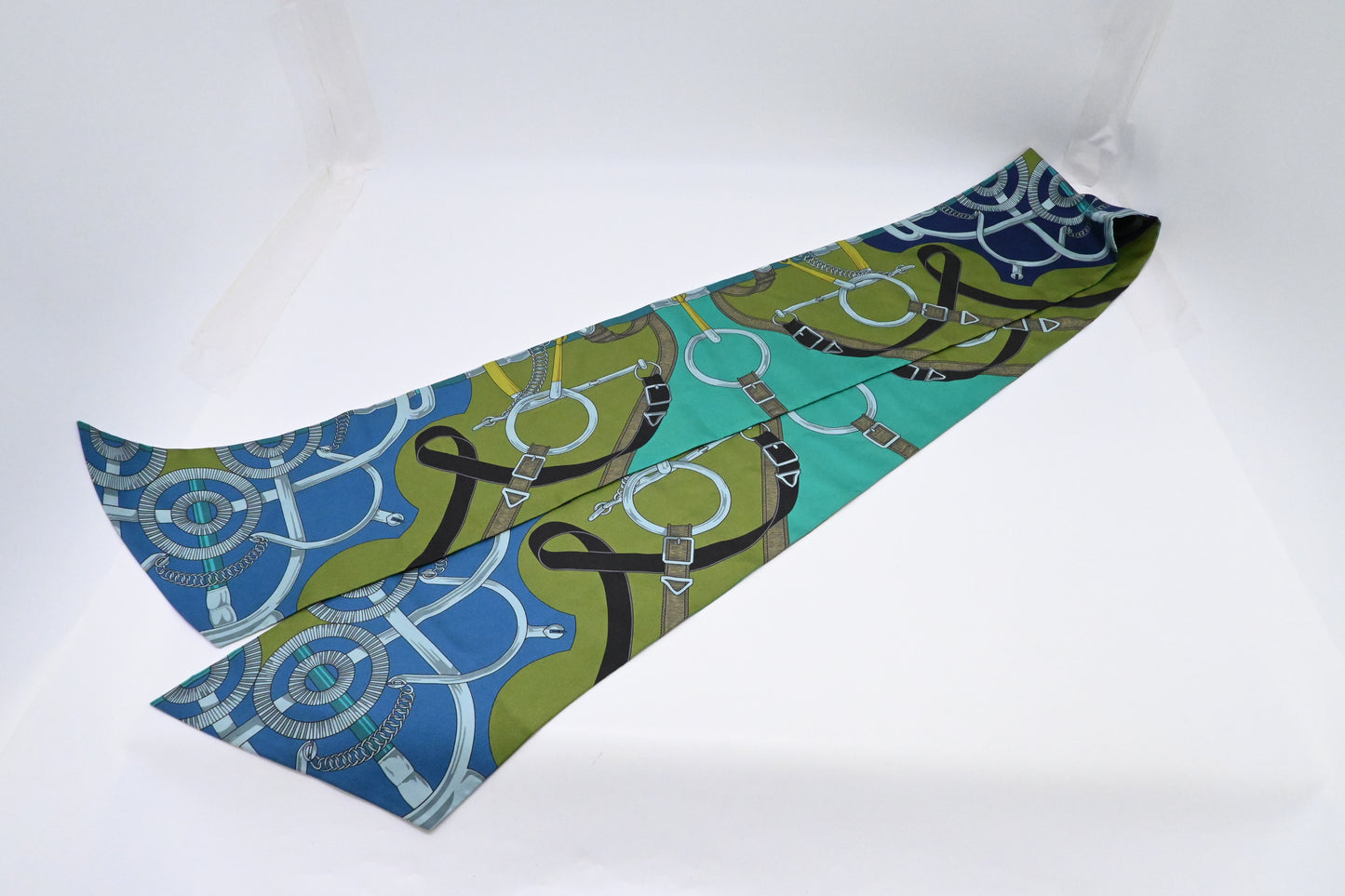 Hermes Maxi Twilly in Blue, Teal and Green Silk