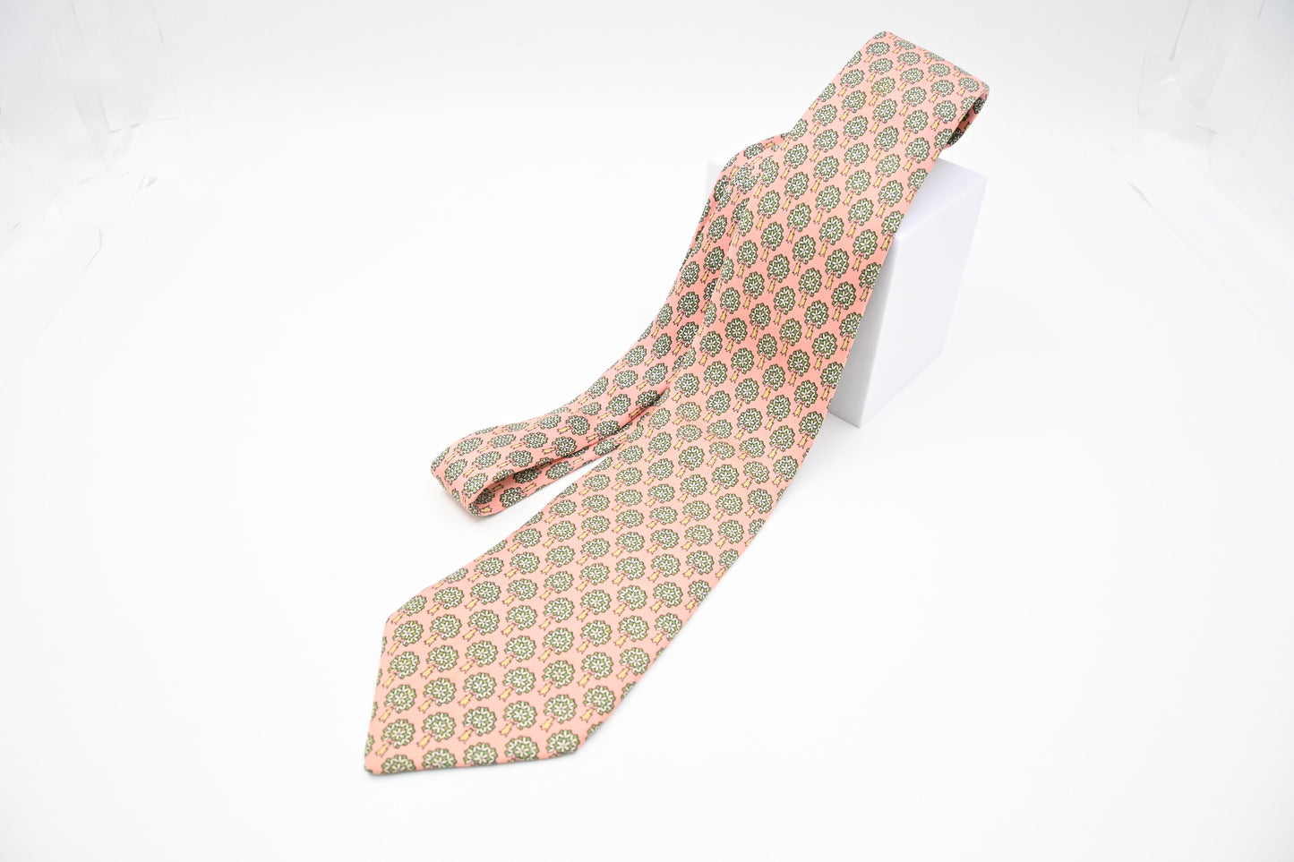 Hermes Tie in Pale Pink and Green Silk