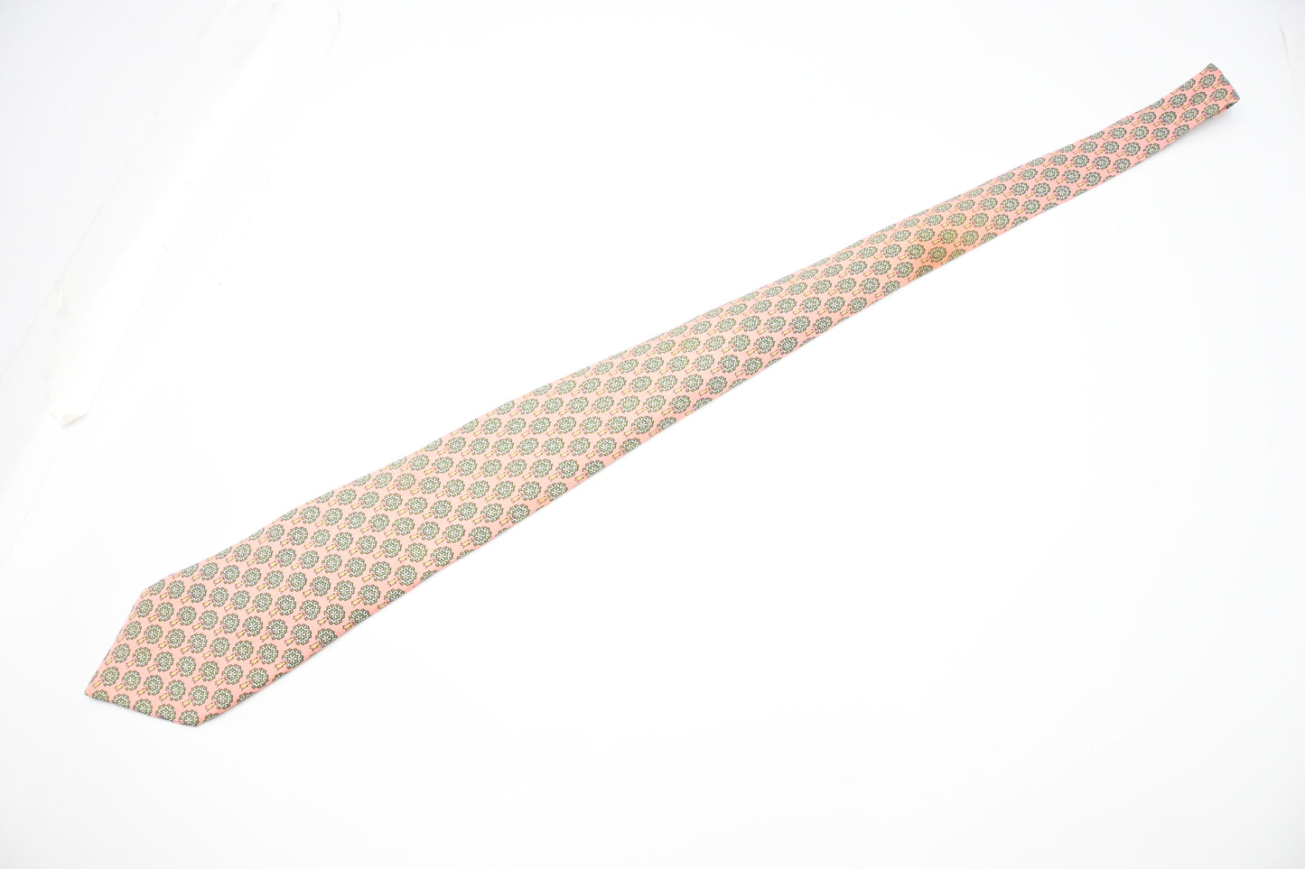 Hermes Tie in Pale Pink and Green Silk